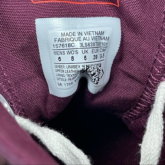 Converse CTAS High Top Leather Sneaker Dark Sangria Size 8 Women - Picture 9 of 9